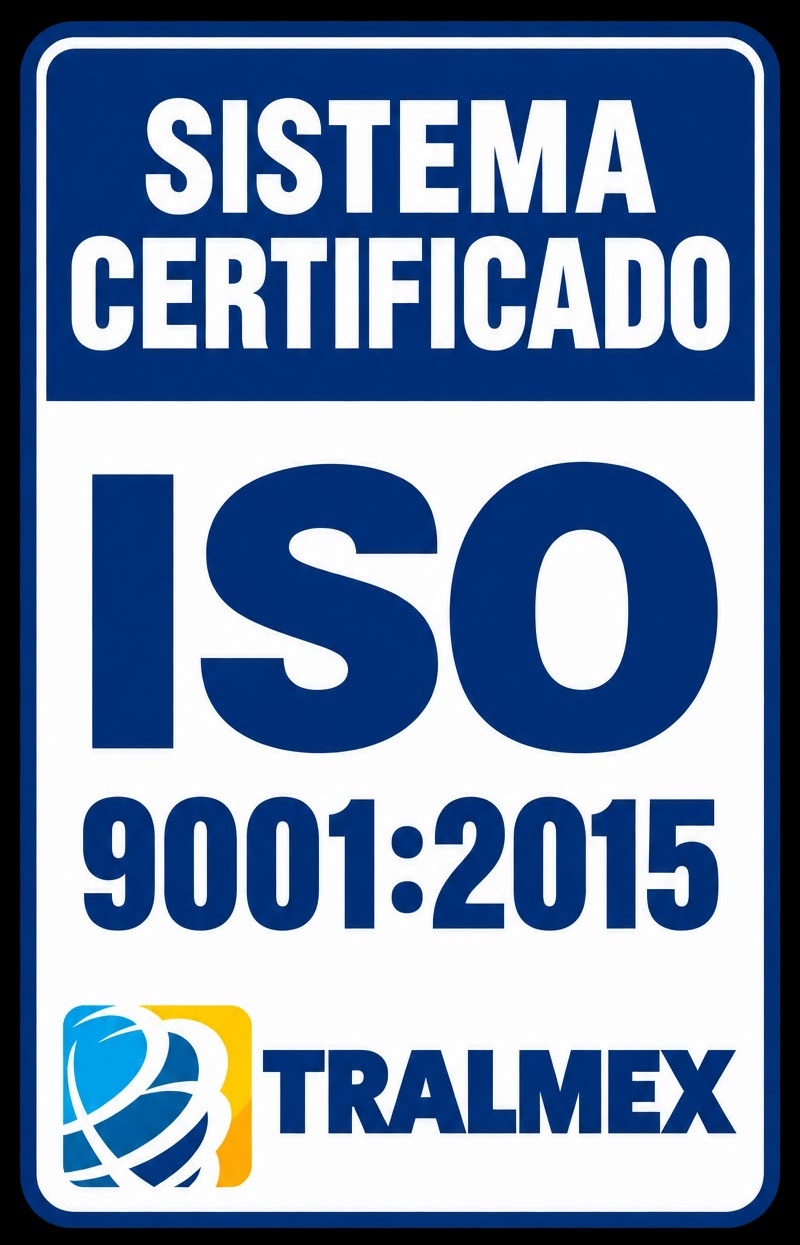 Insignia de sistema certificado ISO 9001:2015 de TRALMEX
